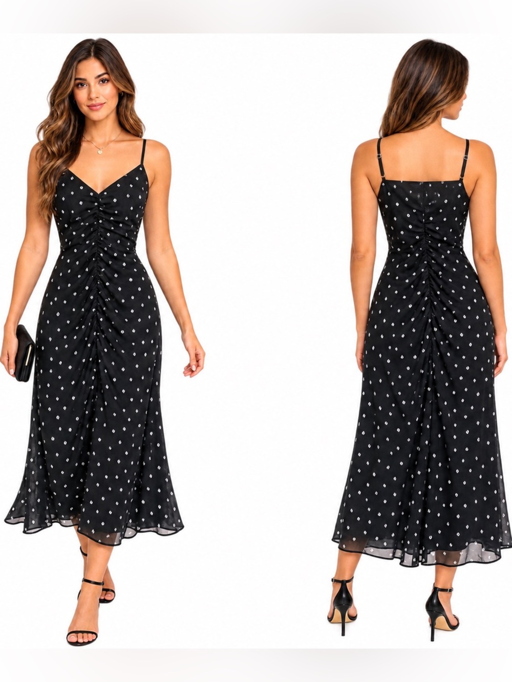 Chelsea28 Black & White Ruched Midi Dress NWT